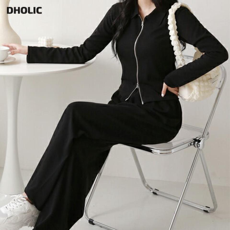 ダブルジップカーディガン&ワイドパンツSET・p001139 レディース 【pt】セットアップ セット setup トップス カーディガン 長袖 ジップ 単色 無地 シンプル ベーシック パンツ ロング丈 ワイド 秋 冬 カジュアル ラフ 韓国ファッション MKT