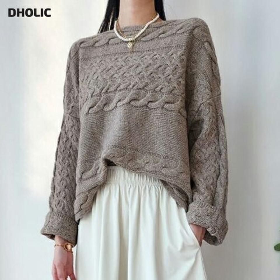ウール混ボートネックケーブルニット・p001078 レディース 【tops】トップス ニット 長袖 単色 柄 模様 ケーブル編み ケーブルニット ボートネック ウール混 秋 冬 ドロップショルダー ルーズ ゆったり 楽ちん 韓国ファッション MKT