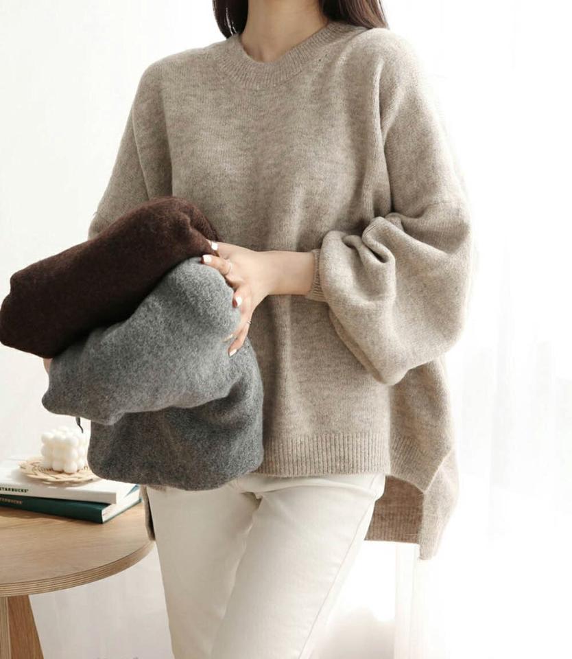 ウール混ドロップショルダーニット・p001010 レディース 【tops】トップス ニット 長袖 単色 無地 シンプル ベーシック メランジ ウール混 ドロップショルダー ルーズ 秋 冬 カジュアル ラフ 韓国ファッション MKT