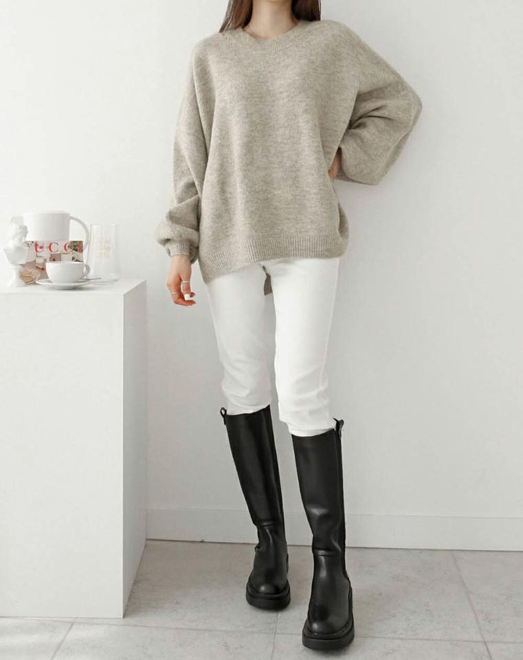 ウール混ドロップショルダーニット・p001010 レディース 【tops】トップス ニット 長袖 単色 無地 シンプル ベーシック メランジ ウール混 ドロップショルダー ルーズ 秋 冬 カジュアル ラフ 韓国ファッション MKT