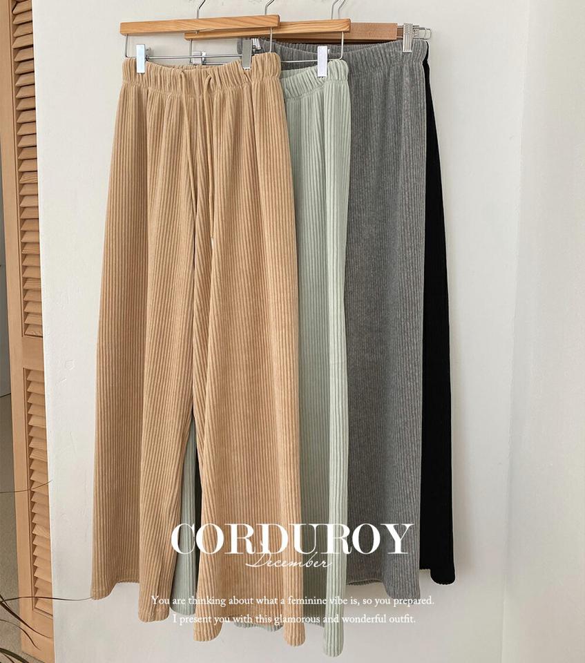 モダール混コーデュロイパンツ・t00476 レディース 【pt】ボトムス ロング ロングパンツ コーデュロイパンツ モダール混 ハイウエスト ゴム ワイド ストレート シンプル 体型カバー フェミニン カジュアル 秋 冬 韓国ファッション