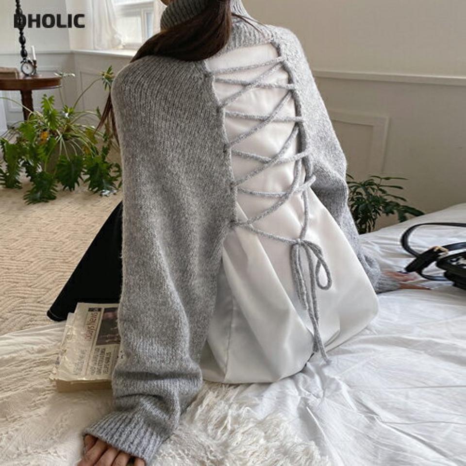ストラップ付マルチWAYウール混ニット・t00457 レディース 【tops】トップス ニット 大人 長袖 タートルネック ストラップ付 マルチWAY ウール混 クロップド丈 単色 シンプル フェミニン カジュアル かわいい 可愛い 秋 冬 韓国ファッション