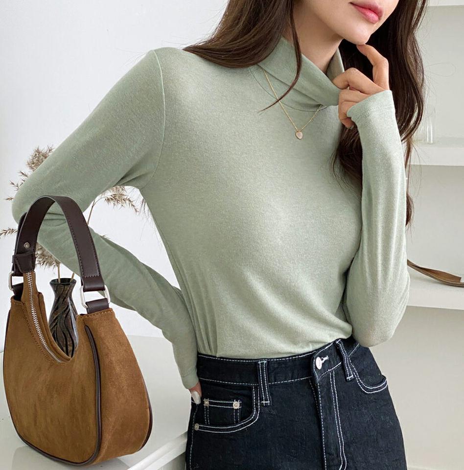 ウール混スリムタートルTシャツ・b00455 レディース 【tops】トップス Tシャツ 大人 長袖 タートルネック ウール混 スリム 無地 単色 可愛い かわいい シンプル ベーシック フェミニン カジュアル 秋 冬 韓国ファッション