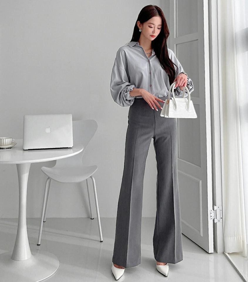 フレアスラックス・p001329 レディース 【pt】パンツ スラックス ロング丈 単色 無地 シンプル ベーシック フレア ハイウエスト オフィスカジュアル スリム 細身 タイト オフィスカジュアル 秋 冬 大人 きれいめ 韓国ファッション MKT