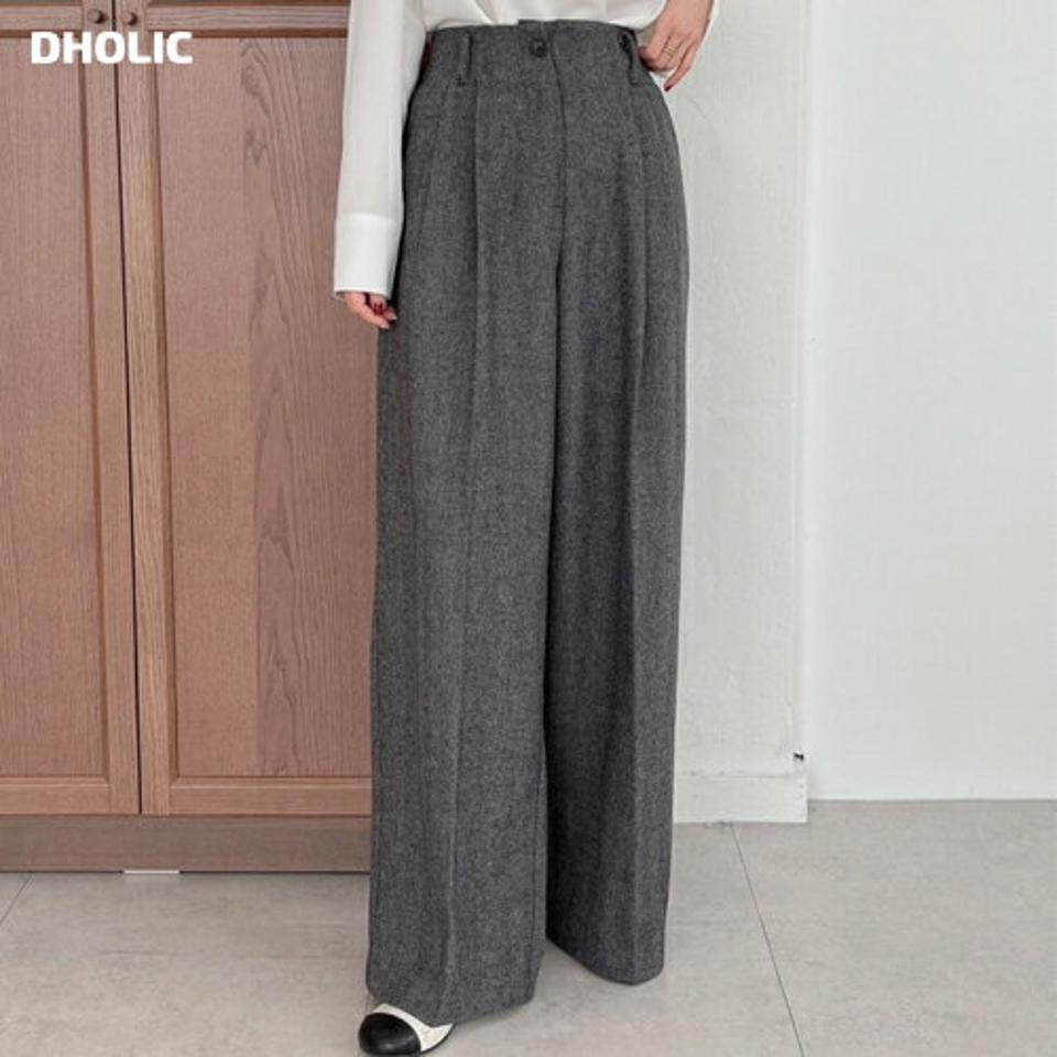 【マラソン特価】ウール混メランジスラックス・p001312 レディース 【pt】スラックス パンツ ロング丈 柄 模様 メランジ ワイド ウール混 フルレングス ベルトループ 秋 冬 カジュアル 体系カバー 韓国ファッション MKT セール