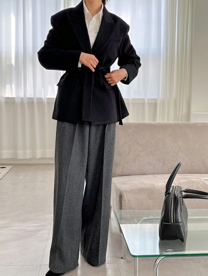 【マラソン特価】ウール混メランジスラックス・p001312 レディース 【pt】スラックス パンツ ロング丈 柄 模様 メランジ ワイド ウール混 フルレングス ベルトループ 秋 冬 カジュアル 体系カバー 韓国ファッション MKT セール