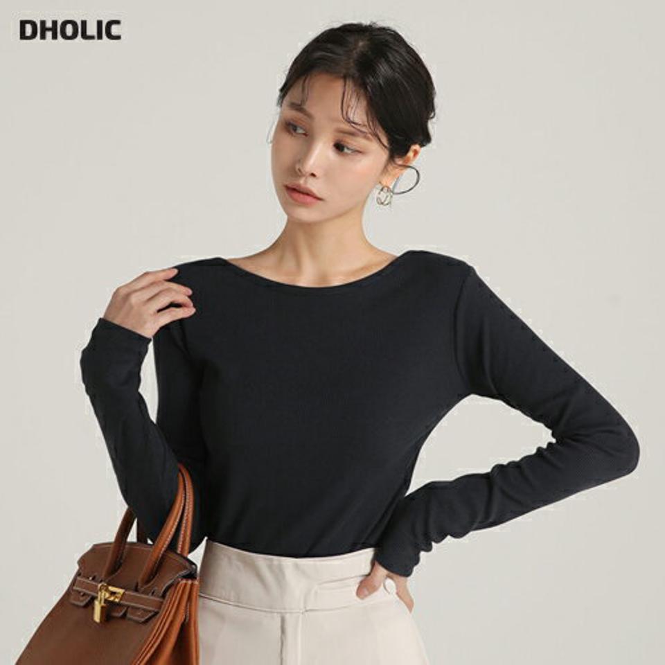 ラウンドネックリブTシャツ・t00261 レディース 【tops】トップス Tシャツ ラウンドネック 長袖 リブ スリム 無地 単色 シンプル ベーシック 大人 フェミニン カジュアル かわいい 可愛い 秋 冬 韓国ファッション