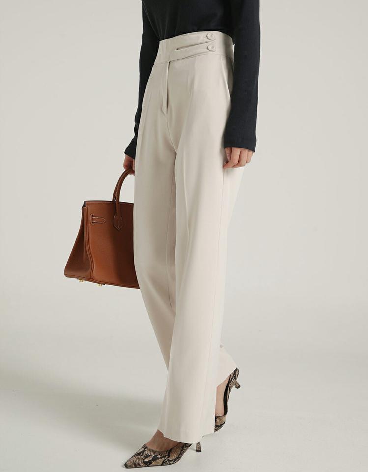 くるみツーボタンスラックス・t00289 レディース 【pt】ボトムス ロング ロングパンツ スラックスパンツ スラックス くるみツーボタン ハイウエスト センタープレス 無地 単色 ベーシック シンプル フェミニン カジュアル 秋 冬 韓国ファッション