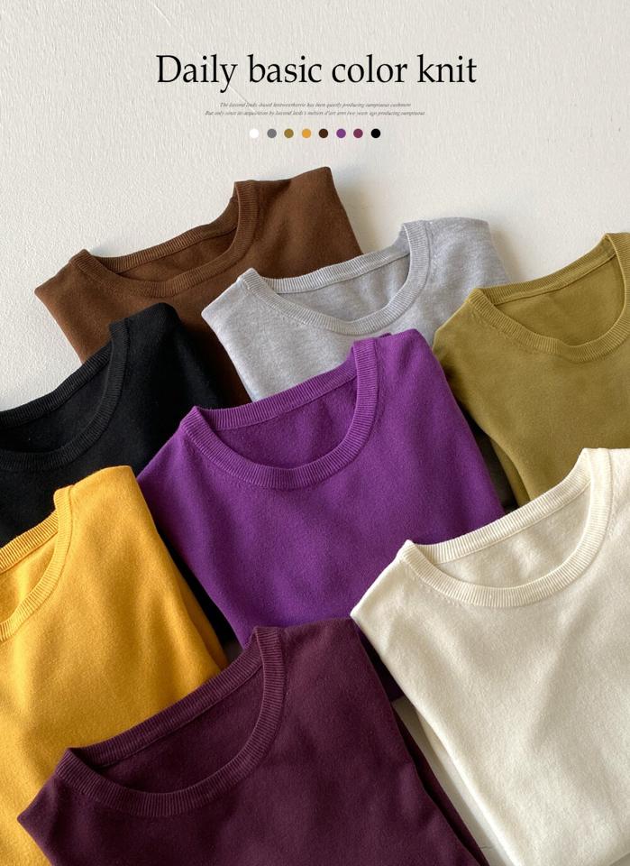 ラウンドネックニット・t00271 レディース 【tops】トップス ニット 大人 ラウンドネック 長袖 リブヘム 大人 無地 単色 シンプル ベーシック フェミニン カジュアル かわいい 可愛い 秋 冬 韓国ファッション