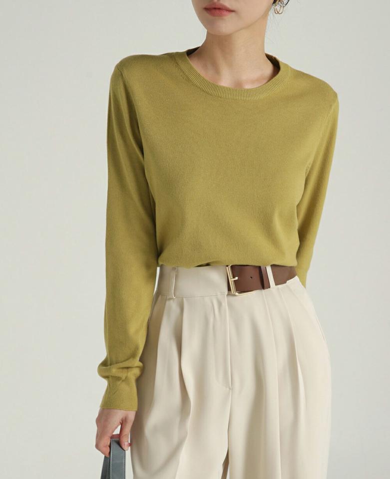ラウンドネックニット・t00271 レディース 【tops】トップス ニット 大人 ラウンドネック 長袖 リブヘム 大人 無地 単色 シンプル ベーシック フェミニン カジュアル かわいい 可愛い 秋 冬 韓国ファッション