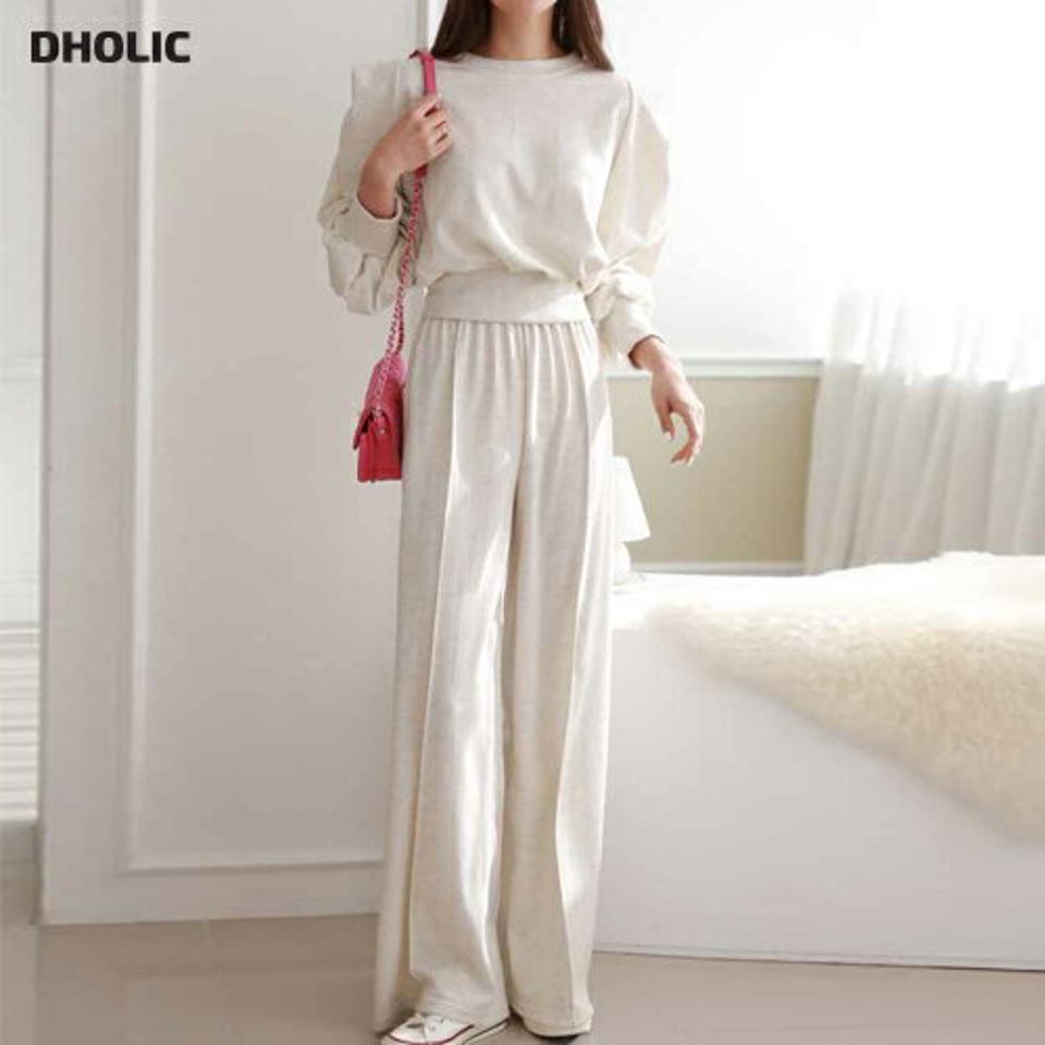 パフスウェット&ワイドパンツSET・p001285 レディース 【pt】セットアップ セット setup トップス スウェット トレーナー 長袖 単色 無地 シンプル ベーシック パンツ ロング丈 ワイド パフ袖 パフスリーブ 秋 冬 カジュアル 韓国ファッション MKT