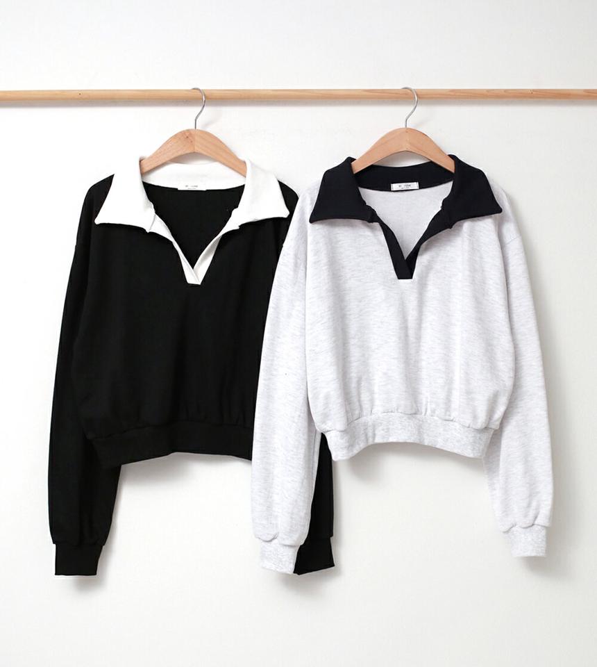 スキッパー配色スウェット&ショートパンツSET・p001255 レディース 【pt】セットアップ セット setup パンツ ショート丈 フレア ウエストゴム スウェット トップス 柄 模様 配色 スキッパー 鎖骨 デコルテ 秋 冬 カジュアル 韓国ファッション MKT