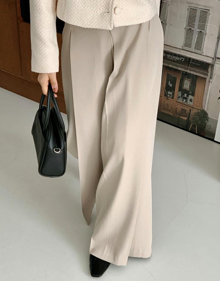 タックラインワイドスラックス・p001284 レディース 【pt】パンツ ロング丈 ワイド タック 単色 無地 シンプル ベーシック ズボン 揺れ感 スラックス ゆったり 楽ちん 秋 冬 春 大人 きれいめ 韓国ファッション MKT