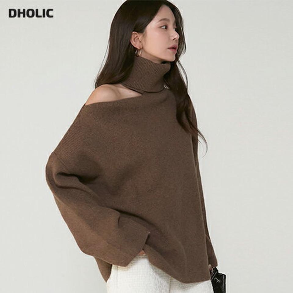 ウール混オープンショルダータートルニット・t00258 レディース 【tops】トップス ニット 大人 タートルネック 長袖 ウール混 リブ ショルダースリット ルーズ 大人 単色 無地 フェミニン カジュアル かわいい 可愛い 秋 冬 韓国ファッション