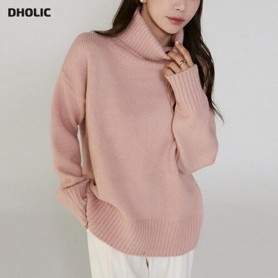 リブタートルルーズニット・t00259 レディース 【tops】トップス ニット 大人 タートルネック 長袖 ドロップショルダー リブヘム ルーズ 大人 単色 無地 ベーシック シンプル フェミニン カジュアル かわいい 可愛い 秋 冬 韓国ファッション