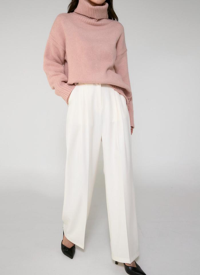 リブタートルルーズニット・t00259 レディース 【tops】トップス ニット 大人 タートルネック 長袖 ドロップショルダー リブヘム ルーズ 大人 単色 無地 ベーシック シンプル フェミニン カジュアル かわいい 可愛い 秋 冬 韓国ファッション