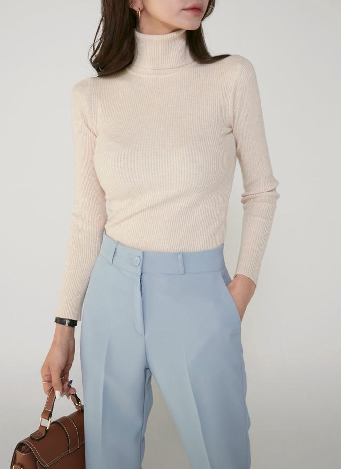 タートルリブニット・t00256 レディース 【tops】トップス ニット 大人 タートルネック 長袖 リブ スリム クロップド丈 大人 単色 無地 ベーシック シンプル フェミニン カジュアル かわいい 可愛い 秋 冬 韓国ファッション