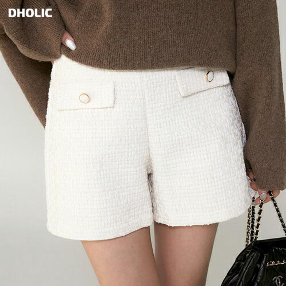 フラップツイードショートパンツ・t00269 レディース 【pt】ボトムス ショート ショートパンツ フラップ ツイード バックダーツ ショート丈 ハイウエスト シンプル フェミニン カジュアル 秋 冬 韓国ファッション