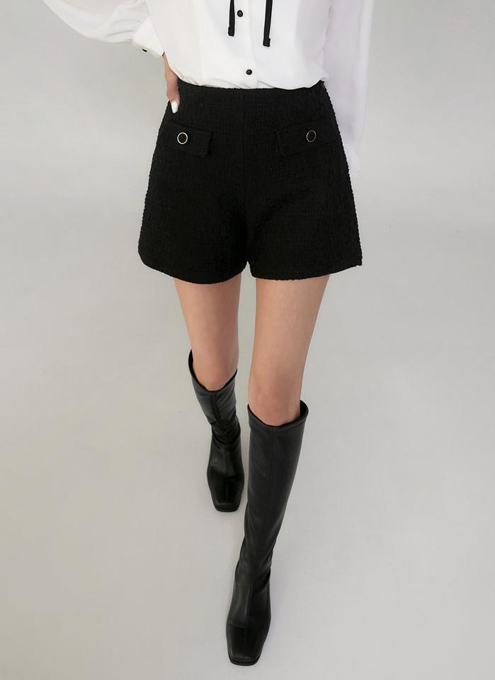 フラップツイードショートパンツ・t00269 レディース 【pt】ボトムス ショート ショートパンツ フラップ ツイード バックダーツ ショート丈 ハイウエスト シンプル フェミニン カジュアル 秋 冬 韓国ファッション