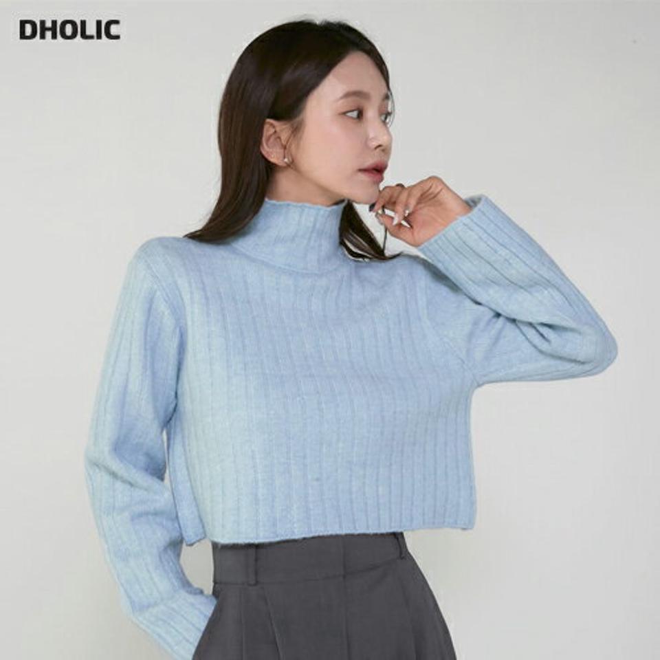 リブクロップドハイネックニット・t00255 レディース 【tops】トップス ニット 大人 ハイネック 長袖 ワイドリブ クロップド丈 メランジカラー 大人 シンプル フェミニン カジュアル かわいい 可愛い 秋 冬 韓国ファッション