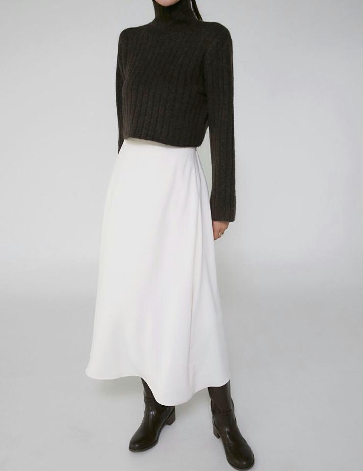 リブクロップドハイネックニット・t00255 レディース 【tops】トップス ニット 大人 ハイネック 長袖 ワイドリブ クロップド丈 メランジカラー 大人 シンプル フェミニン カジュアル かわいい 可愛い 秋 冬 韓国ファッション