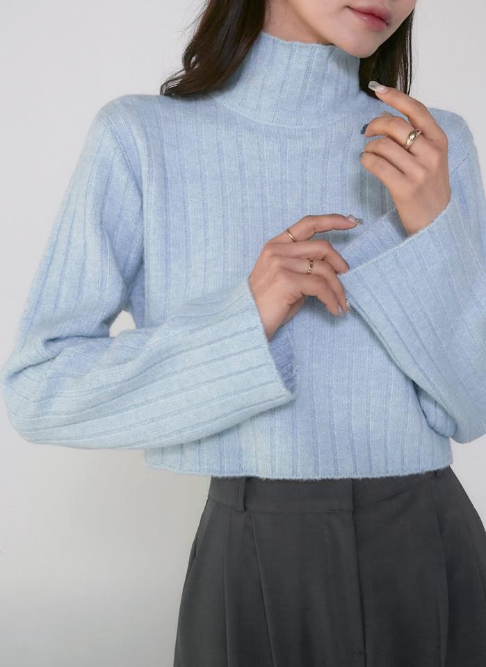 リブクロップドハイネックニット・t00255 レディース 【tops】トップス ニット 大人 ハイネック 長袖 ワイドリブ クロップド丈 メランジカラー 大人 シンプル フェミニン カジュアル かわいい 可愛い 秋 冬 韓国ファッション