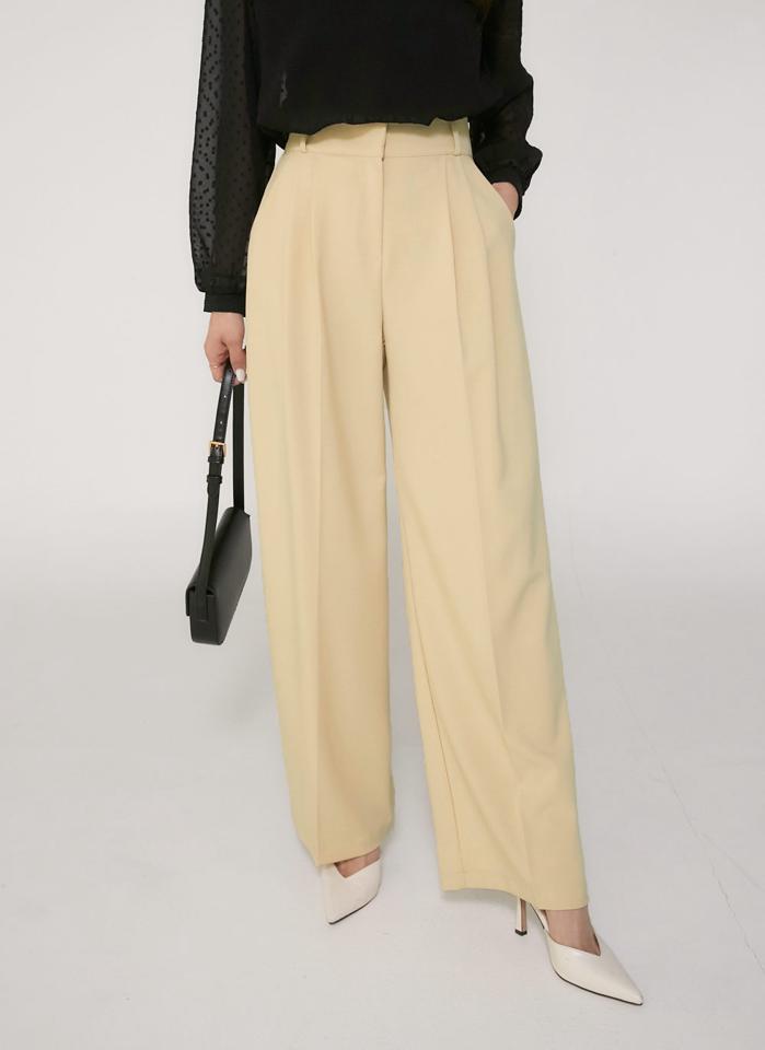 ツータックイージースラックス・t00270 レディース 【pt】ボトムス ロング ロングパンツ スラックスパンツ スラックス ツータック ワイド ストレート センタープレス ハイウエスト 無地 単色 シンプル フェミニン カジュアル 秋 冬 韓国ファッション