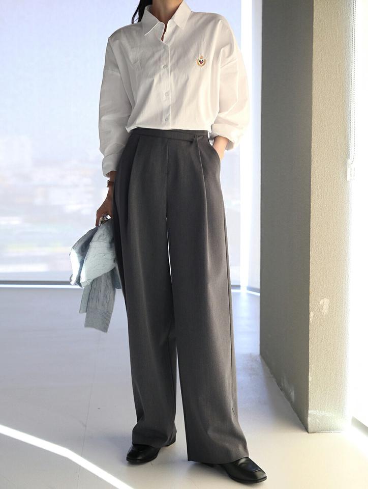 ダイアゴナルウエストスラックス・t00511 レディース 【pt】ボトムス ロング ロングパンツ スラックスパンツ スラックス ダイアゴナル ワイド ワンタック ストレート 無地 単色 シンプル フェミニン カジュアル 秋 冬 韓国ファッション