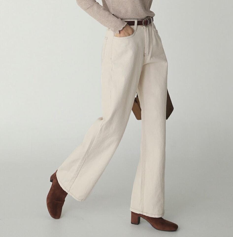 コットンワイドストレートパンツ・t00512 レディース 【pt】ボトムス ロング ロングパンツ コットン ワイド ストレート ベルトループ付き 無地 単色 ベーシック シンプル フェミニン カジュアル 秋 冬 韓国ファッション