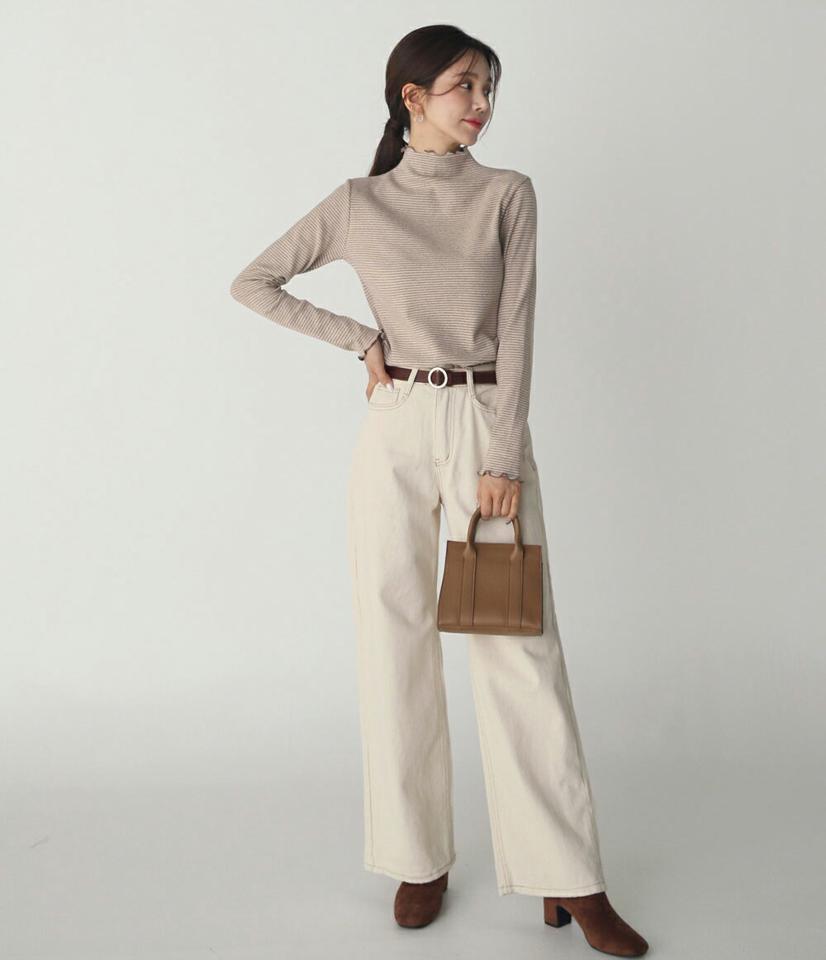 コットンワイドストレートパンツ・t00512 レディース 【pt】ボトムス ロング ロングパンツ コットン ワイド ストレート ベルトループ付き 無地 単色 ベーシック シンプル フェミニン カジュアル 秋 冬 韓国ファッション