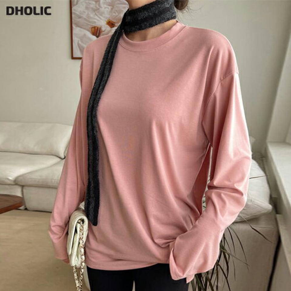 スリットルーズ長袖Tシャツ・t71694 レディース 【tops】トップス ニット 大人 ラウンドネック 長袖 ドロップショルダ スリット ルーズ 無地 単色 シンプル フェミニン カジュアル かわいい 可愛い 秋 冬 春 韓国ファッション