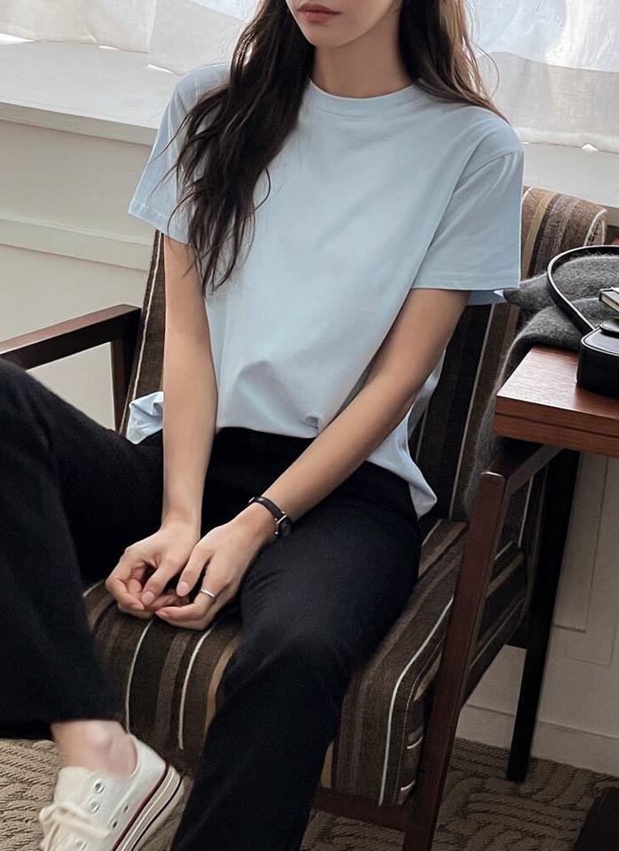 モダール混ラウンド半袖Tシャツ・t71693 レディース 【tops】トップス ニット 大人 ラウンドネック 半袖 モダール混 無地 単色 ベーシック シンプル フェミニン カジュアル かわいい 可愛い 秋 冬 春 韓国ファッション