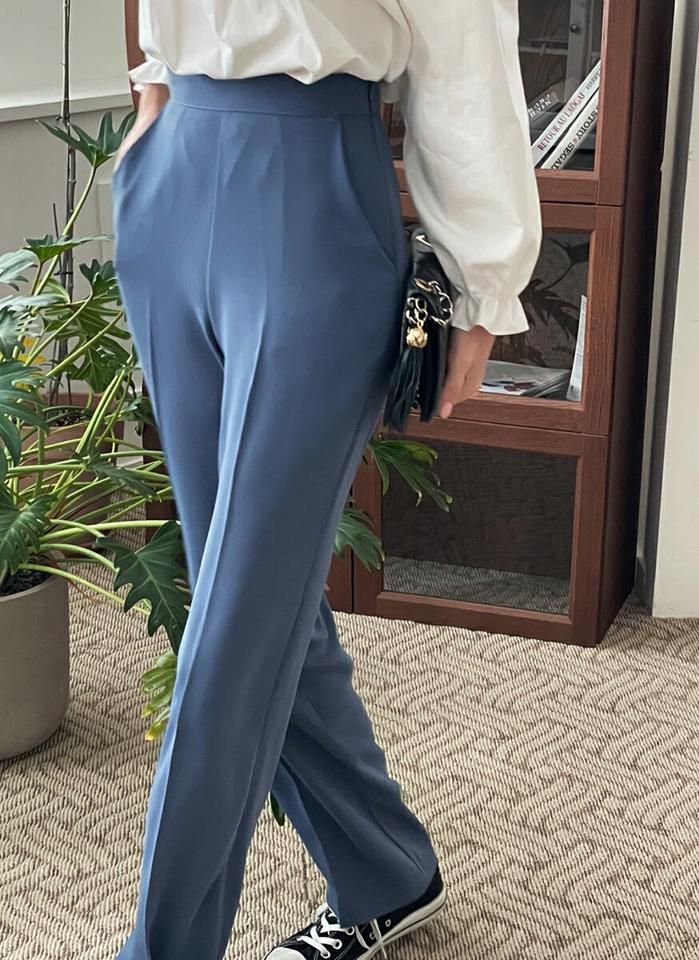 センタープレスサイドジップスラックス・t00051 レディース 【pt】ボトムス ロング ロングパンツ スラックス ワイド ストレート ハイウエスト センタープレス ヒップダーツ 無地 単色 シンプル フェミニン カジュアル 秋 冬 春 韓国ファッション