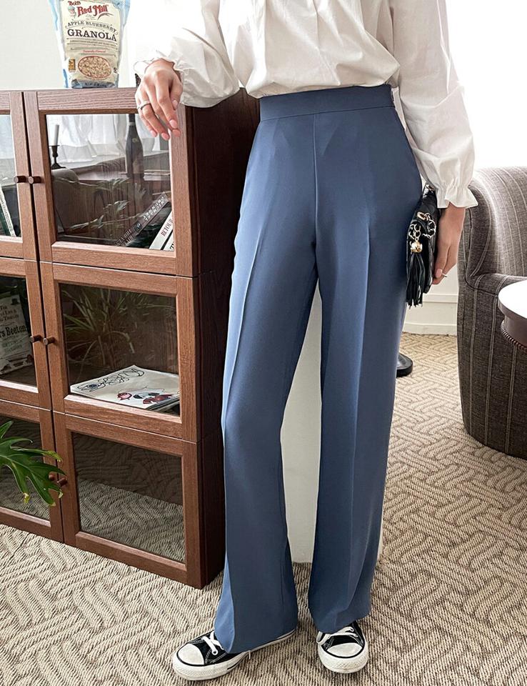 センタープレスサイドジップスラックス・t00051 レディース 【pt】ボトムス ロング ロングパンツ スラックス ワイド ストレート ハイウエスト センタープレス ヒップダーツ 無地 単色 シンプル フェミニン カジュアル 秋 冬 春 韓国ファッション