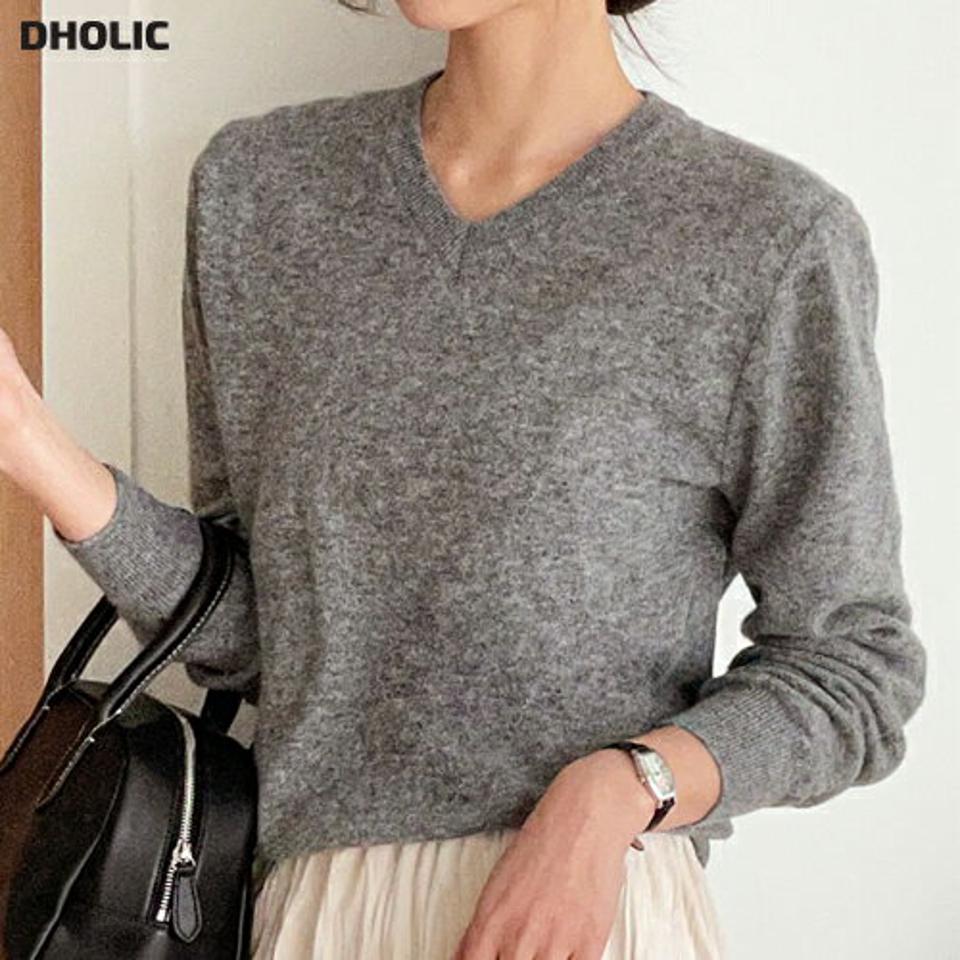Vネック長袖ニット・t00041 レディース 【tops】トップス ニット 大人 Vネック 長袖 リブヘム メランジカラー 無地 単色 ベーシック シンプル フェミニン カジュアル かわいい 可愛い 秋 冬 春 韓国ファッション