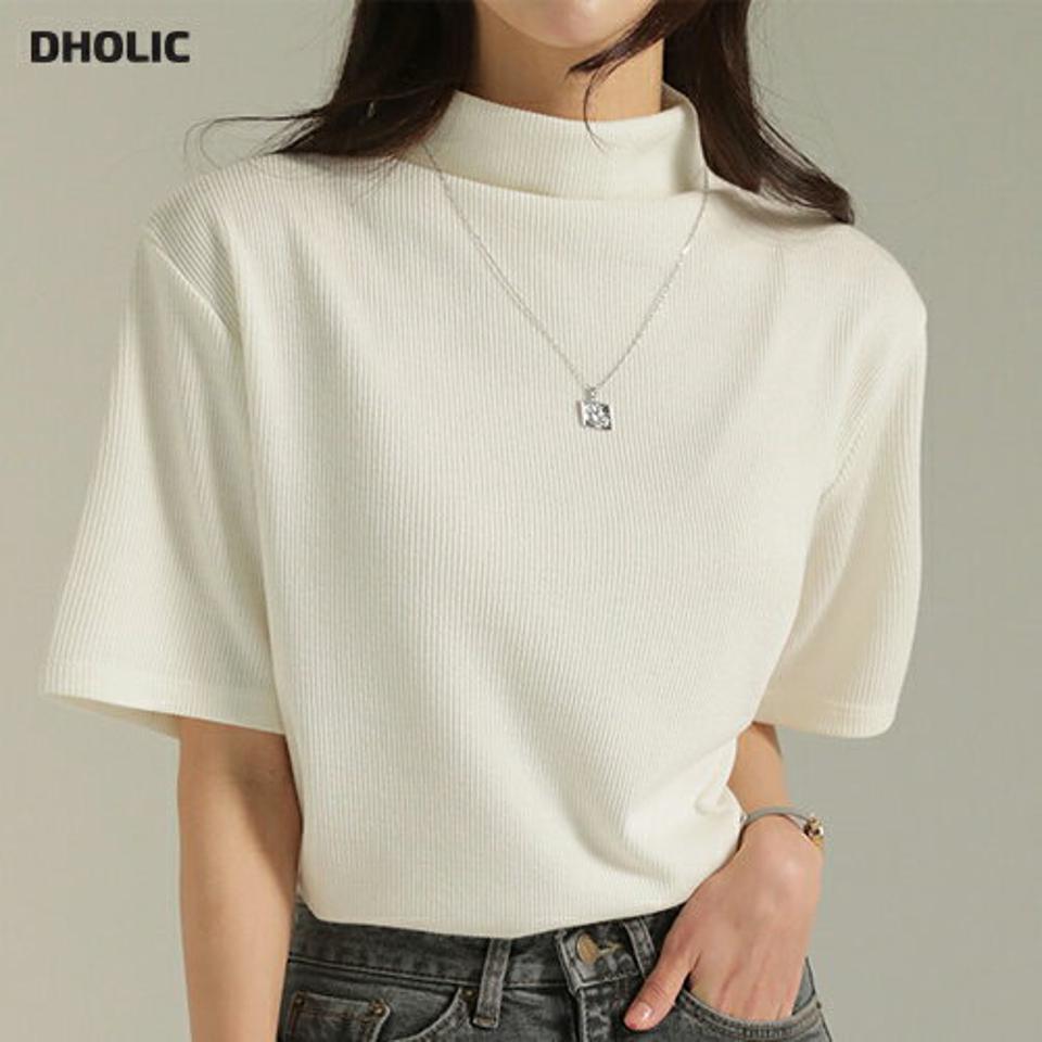 リブハーフネック半袖Tシャツ・t00116 レディース 【tops】トップス Tシャツ ハーフネック 半袖 リブ 大人 無地 単色 シンプル 大人 フェミニン カジュアル かわいい 可愛い 秋 冬 春 韓国ファッション