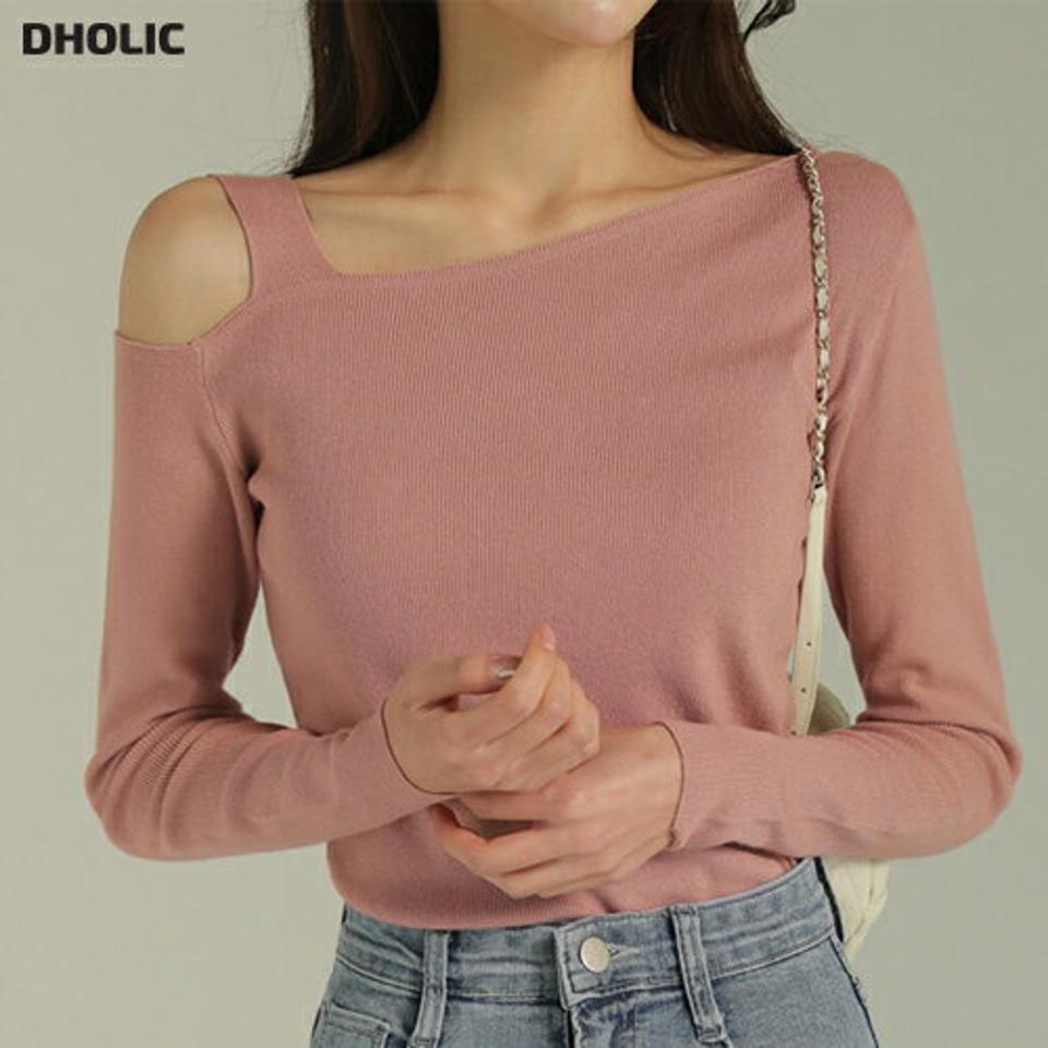 ストラップワンショル長袖ニット・b00123 レディース 【tops】トップス ニット 大人 ワンショルダーク 長袖 ストラップ スリム 大人 鎖骨 デコルテ 無地 単色 フェミニン カジュアル かわいい 可愛い 秋 冬 春 韓国ファッション