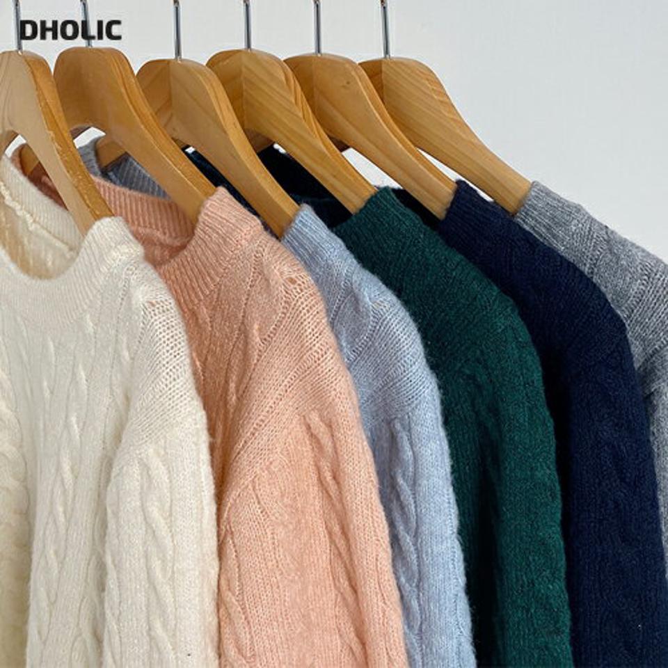 ラウンドネックケーブルニット・t00130 レディース 【tops】トップス ニット 大人 ラウンドネック 長袖 ケーブル編み クロップド丈 リブヘム メランジカラー シンプル フェミニン カジュアル かわいい 可愛い 秋 冬 春 韓国ファッション