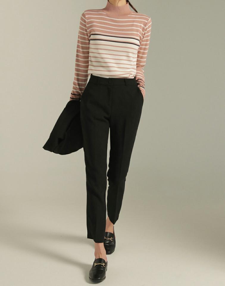 くるみボタンスリムスラックス・t00143 レディース 【pt】ボトムス ロング ロングパンツ スラックス スリム ストレート ハイウエスト センタープレス ヒップダーツ 無地 単色 シンプル フェミニン カジュアル 秋 冬 春 韓国ファッション