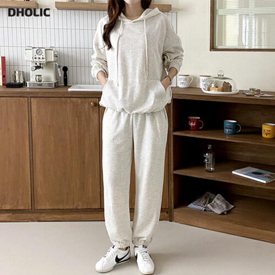 ポケットパーカー&ジョガーパンツSET・p001343 レディース 【pt】セットアップ セット setup パーカー トップス トレーナー フード フーディ 長袖 柄 模様 メランジ パンツ ウエストゴム ロング丈 秋 冬 カジュアル ラフ 韓国ファッション MKT