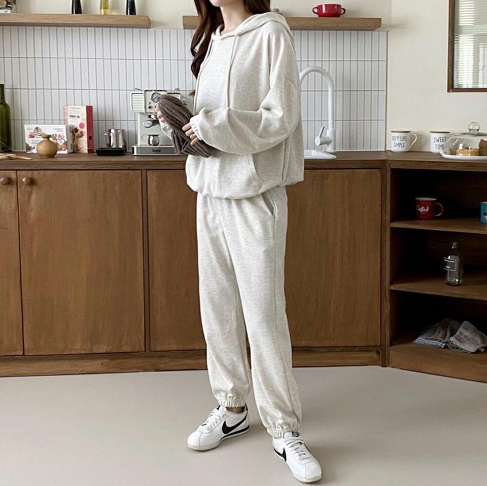 ポケットパーカー&ジョガーパンツSET・p001343 レディース 【pt】セットアップ セット setup パーカー トップス トレーナー フード フーディ 長袖 柄 模様 メランジ パンツ ウエストゴム ロング丈 秋 冬 カジュアル ラフ 韓国ファッション MKT