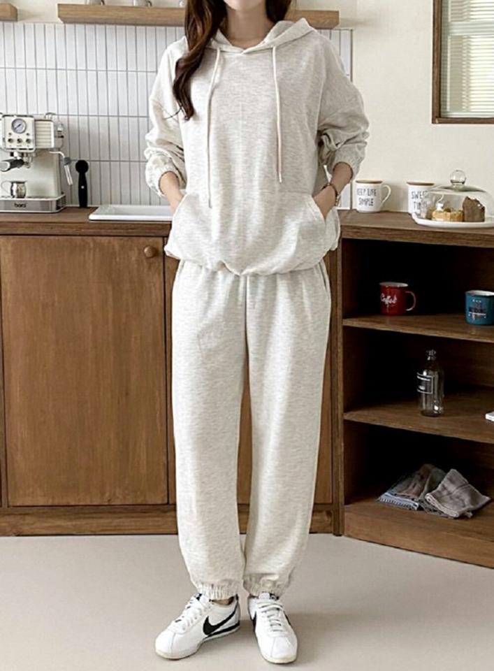 ポケットパーカー&ジョガーパンツSET・p001343 レディース 【pt】セットアップ セット setup パーカー トップス トレーナー フード フーディ 長袖 柄 模様 メランジ パンツ ウエストゴム ロング丈 秋 冬 カジュアル ラフ 韓国ファッション MKT