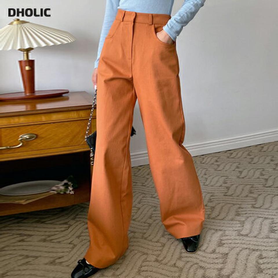 ホックワイドコットンパンツ・t00025 レディース 【pt】ボトムス ロング ロングパンツ コットンパンツ ワイド ストレート フルレングス ベルトループ 無地 単色 シンプル フェミニン カジュアル 秋 冬 春 韓国ファッション