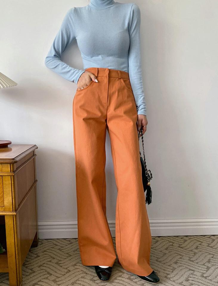 ホックワイドコットンパンツ・t00025 レディース 【pt】ボトムス ロング ロングパンツ コットンパンツ ワイド ストレート フルレングス ベルトループ 無地 単色 シンプル フェミニン カジュアル 秋 冬 春 韓国ファッション