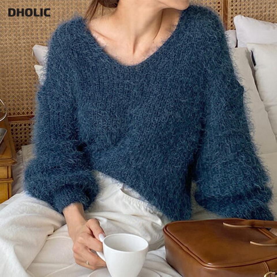 Vネックルーズフィットニット・t71689 レディース 【tops】トップス ニット 大人 Vネック 長袖 ドロップショルダー ルーズ ソフトタッチ ふわふわ リブヘム 無地 単色 シンプル フェミニン カジュアル かわいい 可愛い 秋 冬 春 韓国ファッション