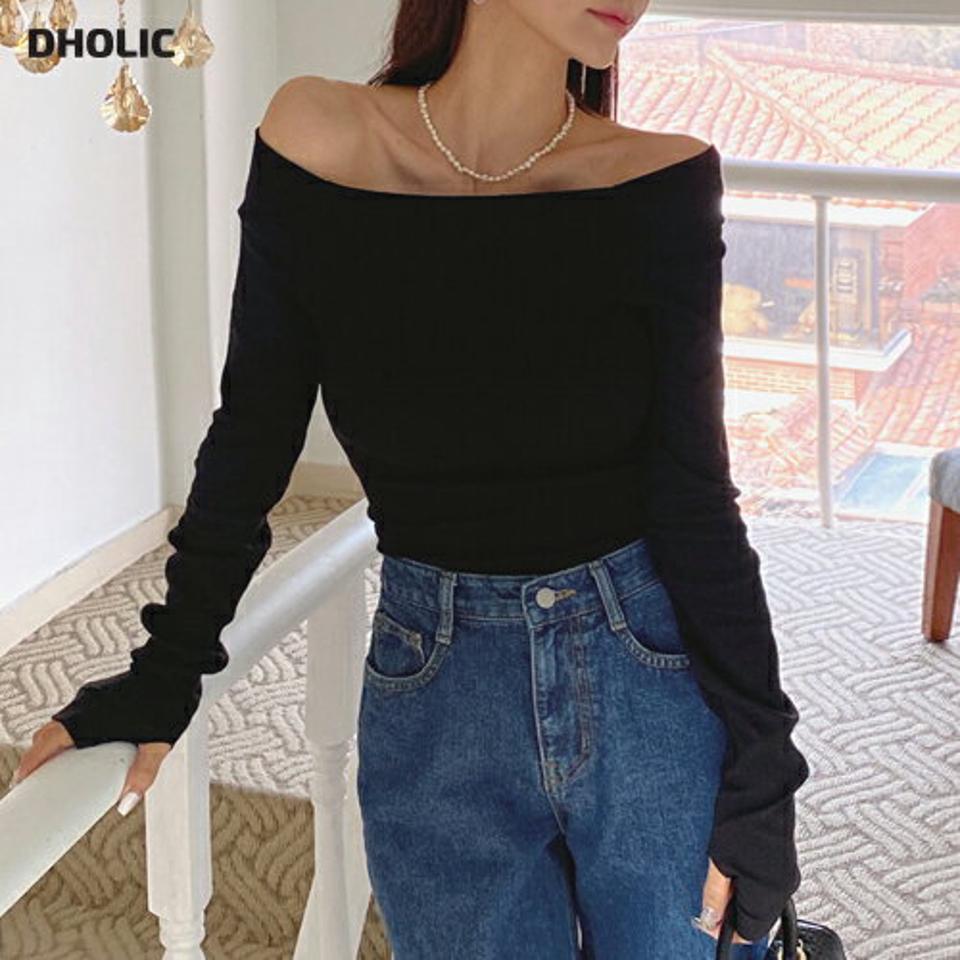 モダール混2WAYフィンガーホールTシャツ・t71688 レディース 【tops】トップス Tシャツ ボートネック オフショルダー 長袖 スリム ラグラン モダール混 フィンガーホール シンプル 大人 無地 単色 フェミニン カジュアル 秋 冬 春 韓国ファッション