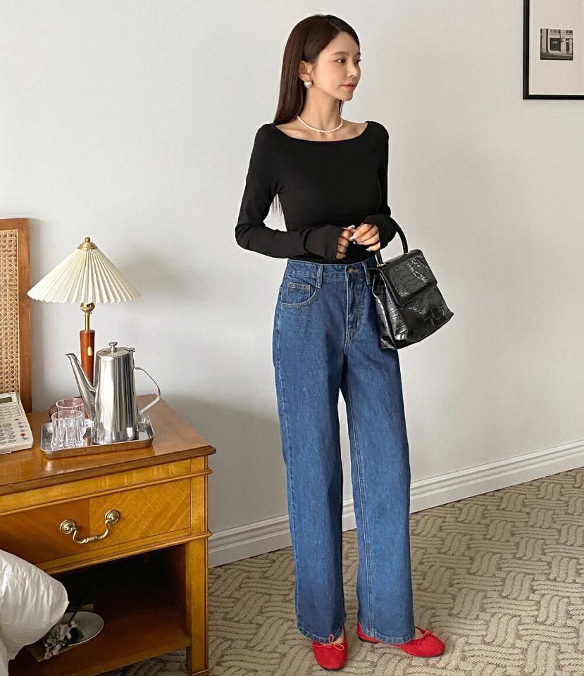 モダール混2WAYフィンガーホールTシャツ・t71688 レディース 【tops】トップス Tシャツ ボートネック オフショルダー 長袖 スリム ラグラン モダール混 フィンガーホール シンプル 大人 無地 単色 フェミニン カジュアル 秋 冬 春 韓国ファッション