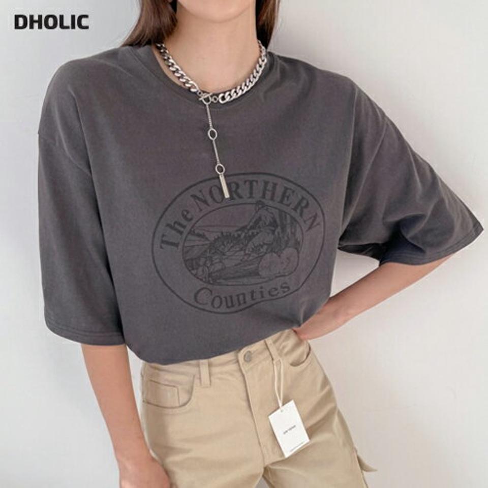プリントコットン半袖Tシャツ・p001436 レディース 【tops】 トップス Tシャツ ラウンドネック 半袖 コットン 綿 プリント ロゴ 英字 ルーズフィット オーバーシルエット ベーシック デイリー カジュアル カジュアル 冬 韓国ファッション MKT