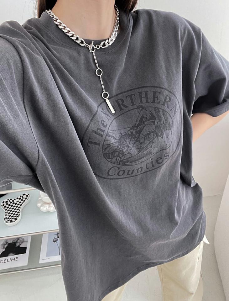 プリントコットン半袖Tシャツ・p001436 レディース 【tops】 トップス Tシャツ ラウンドネック 半袖 コットン 綿 プリント ロゴ 英字 ルーズフィット オーバーシルエット ベーシック デイリー カジュアル カジュアル 冬 韓国ファッション MKT
