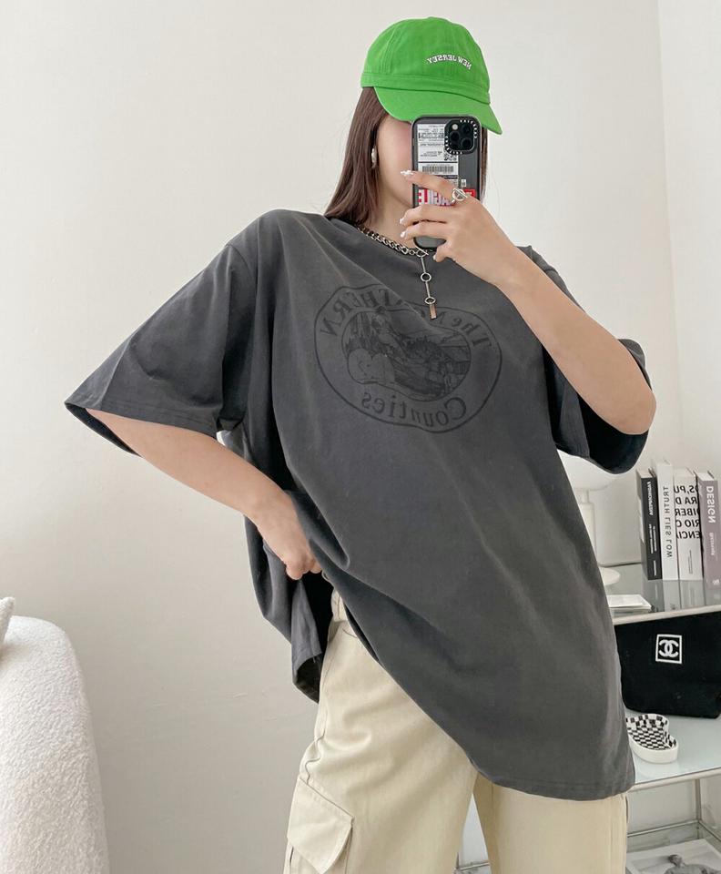 プリントコットン半袖Tシャツ・p001436 レディース 【tops】 トップス Tシャツ ラウンドネック 半袖 コットン 綿 プリント ロゴ 英字 ルーズフィット オーバーシルエット ベーシック デイリー カジュアル カジュアル 冬 韓国ファッション MKT